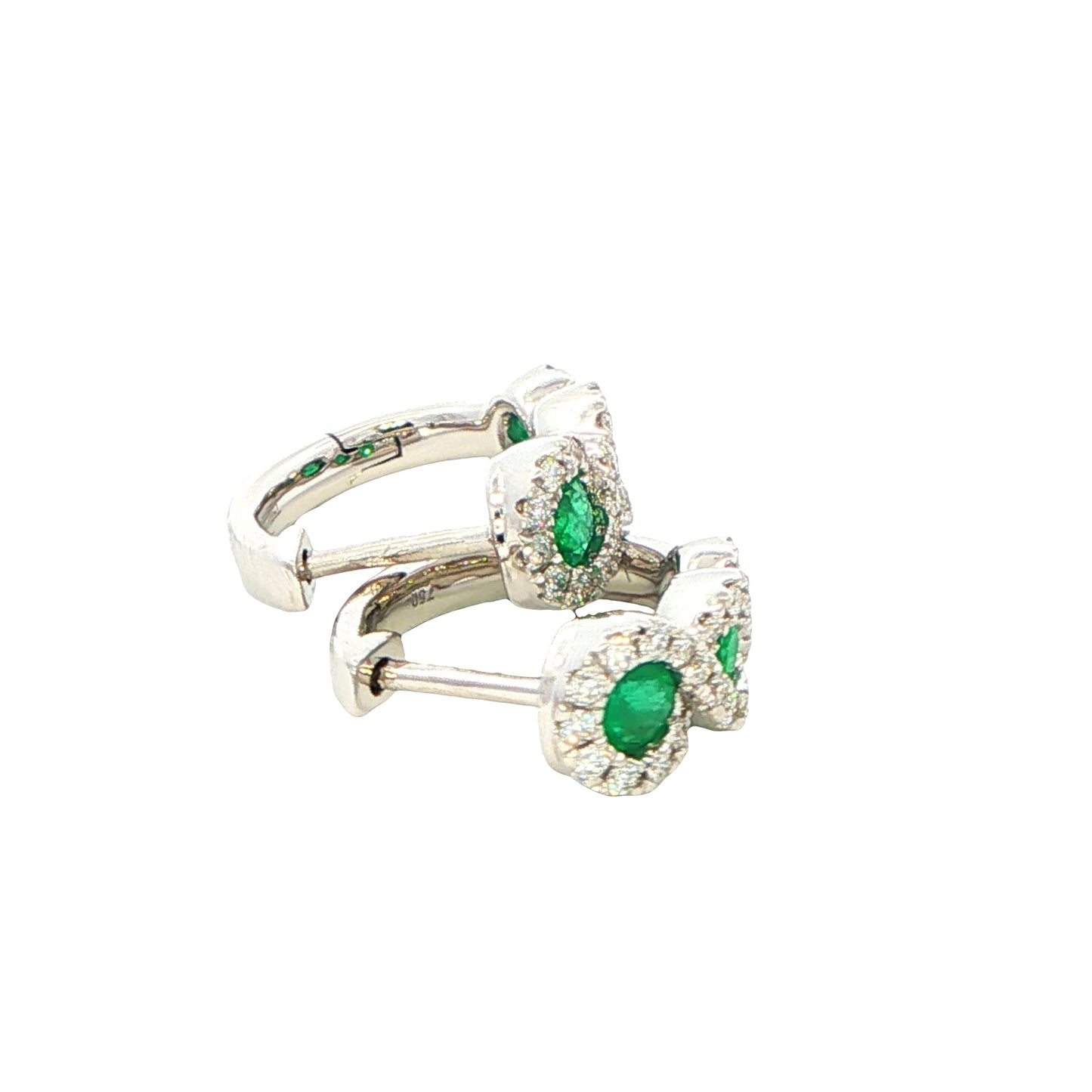 Emerald and diamond halo style hoop earrings Gardiner Brothers