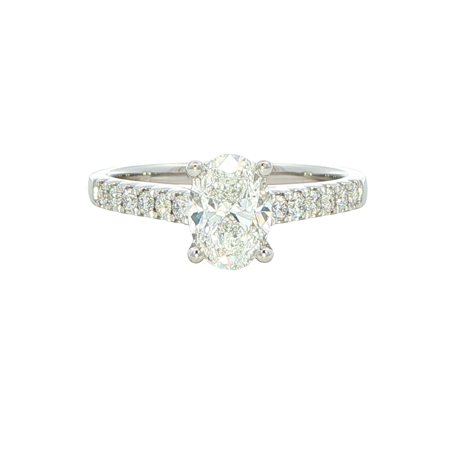 Oval Shaped Diamond Solitaire With Diamond Set Shoulders - 1.25cts