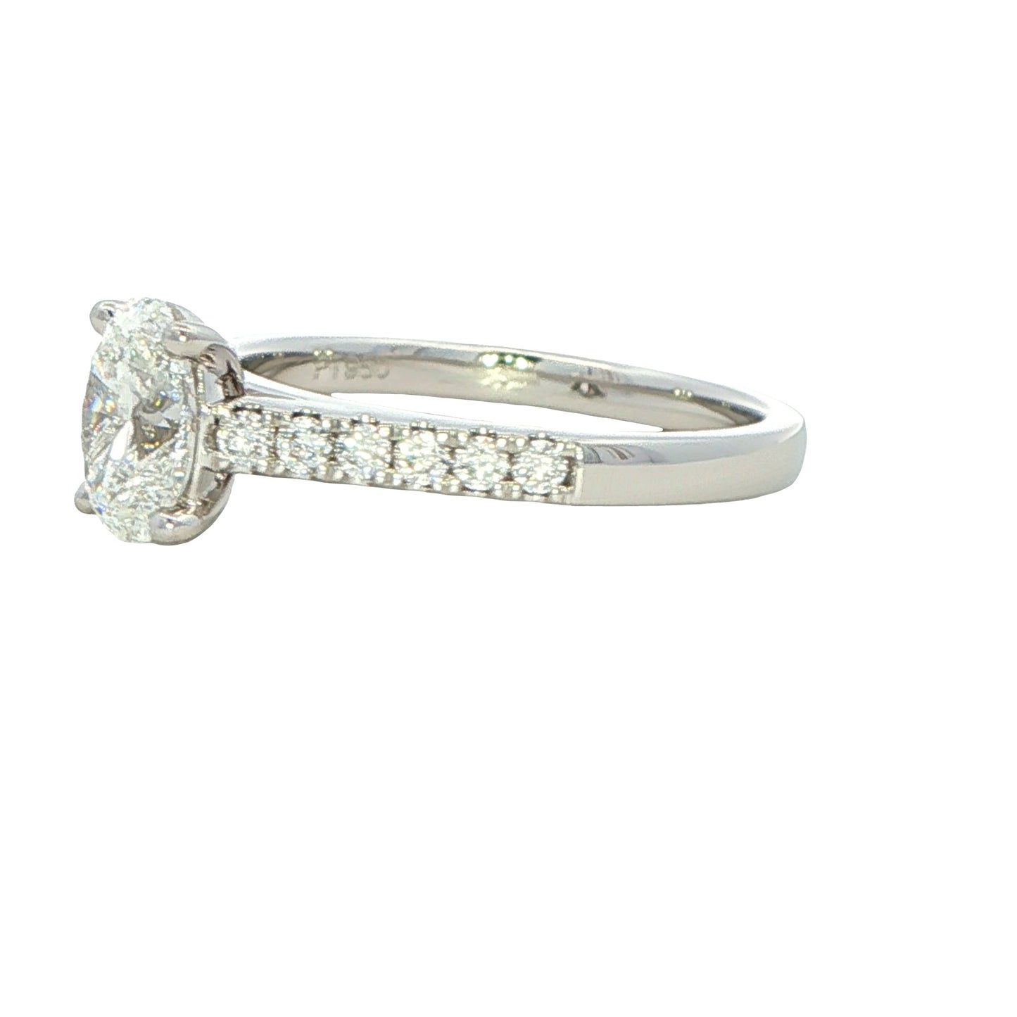 Oval Shaped Diamond Solitaire With Diamond Set Shoulders - 1.25cts
