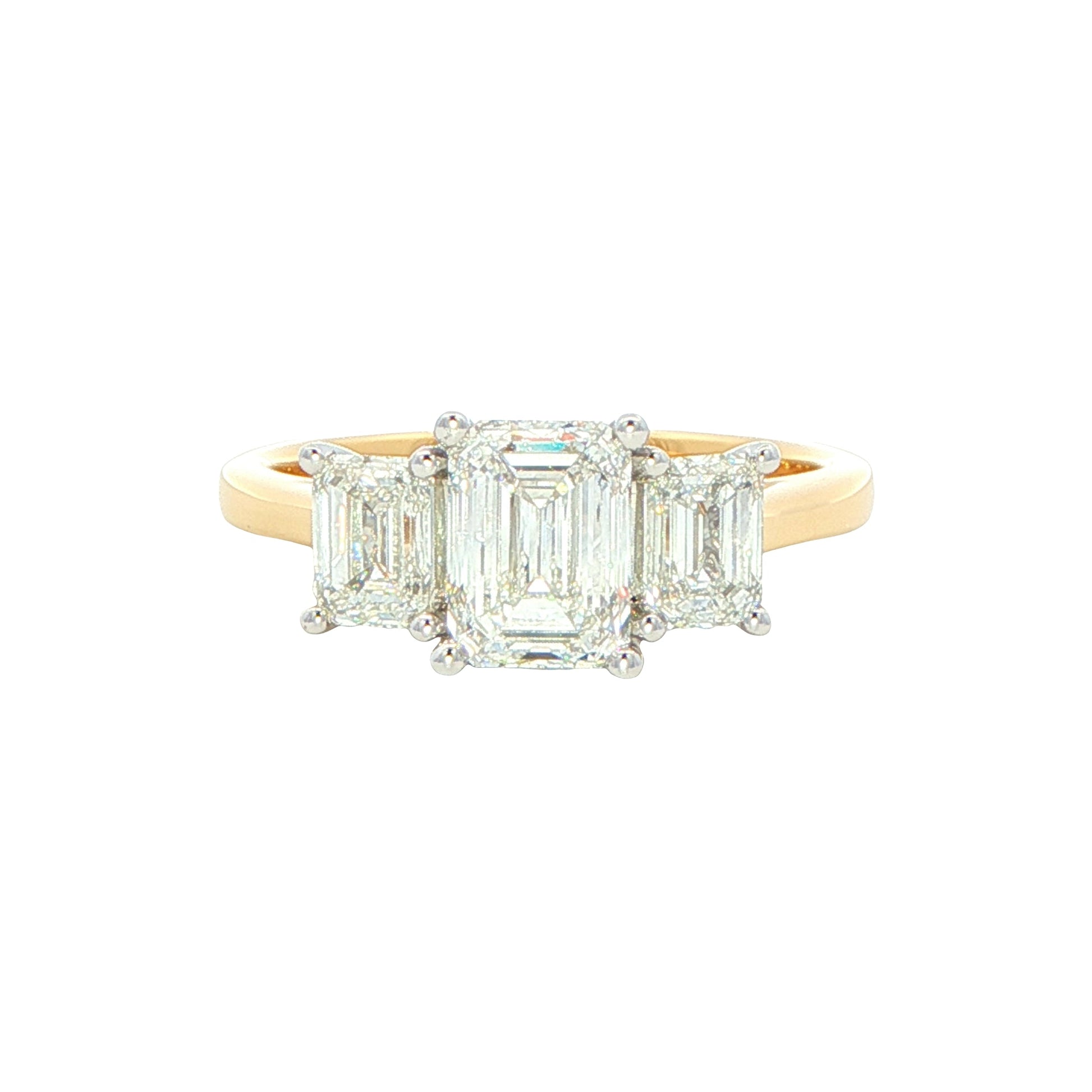 Yellow Gold Emerald cut diamond 3 stone ring - 2.03cts Gardiner Brothers