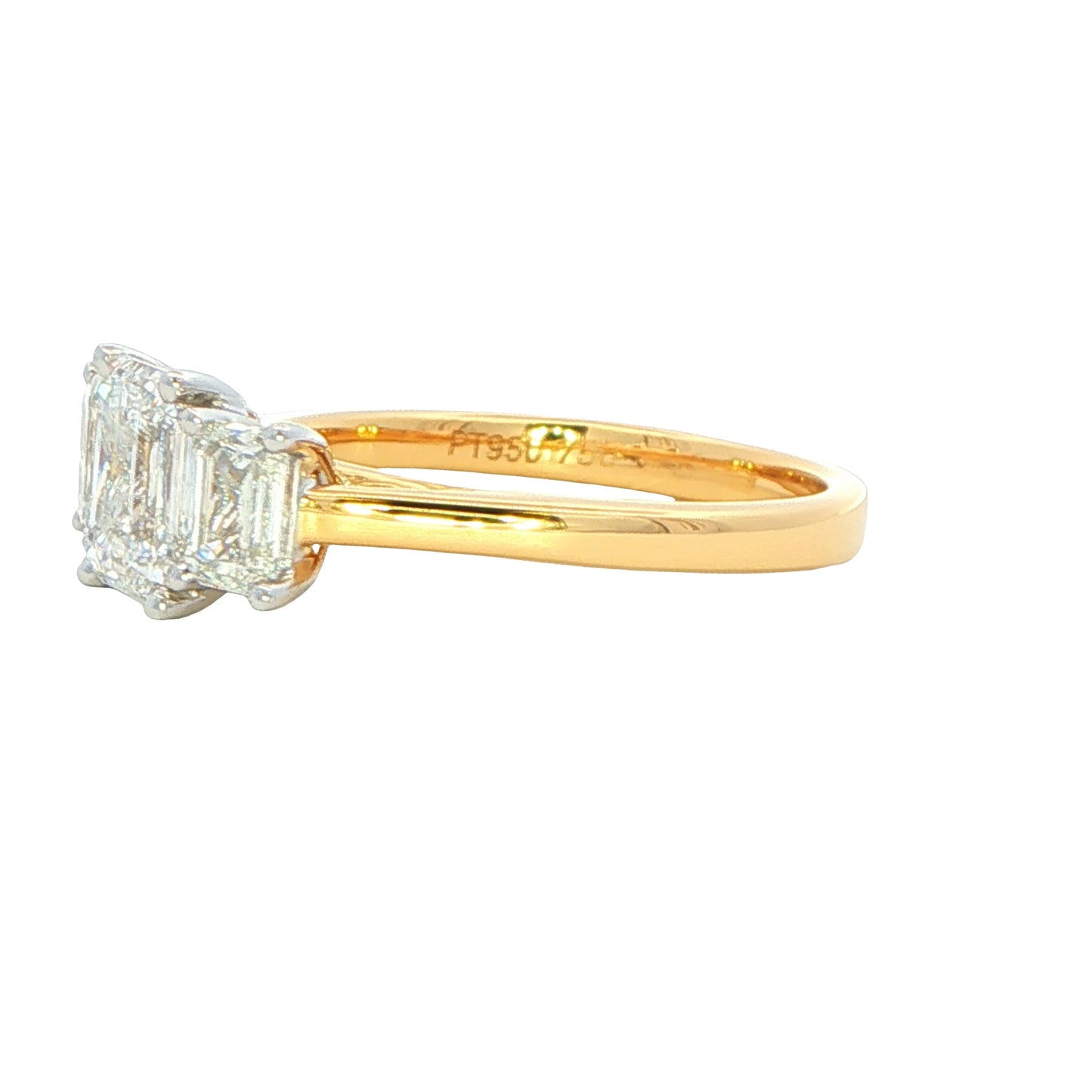 Yellow Gold Emerald cut diamond 3 stone ring - 2.03cts Gardiner Brothers