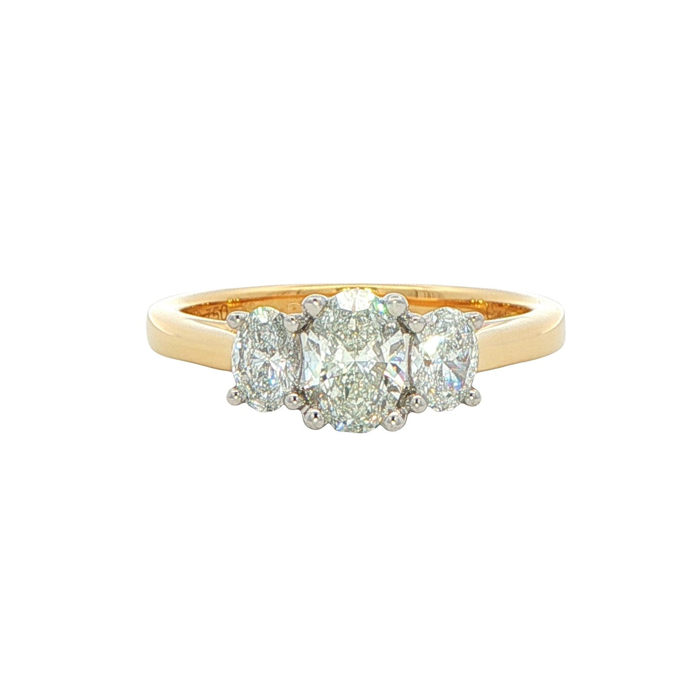 Yellow Gold Oval Shaped Diamond 3 Stone Ring - 0.90cts Gardiner Brothers