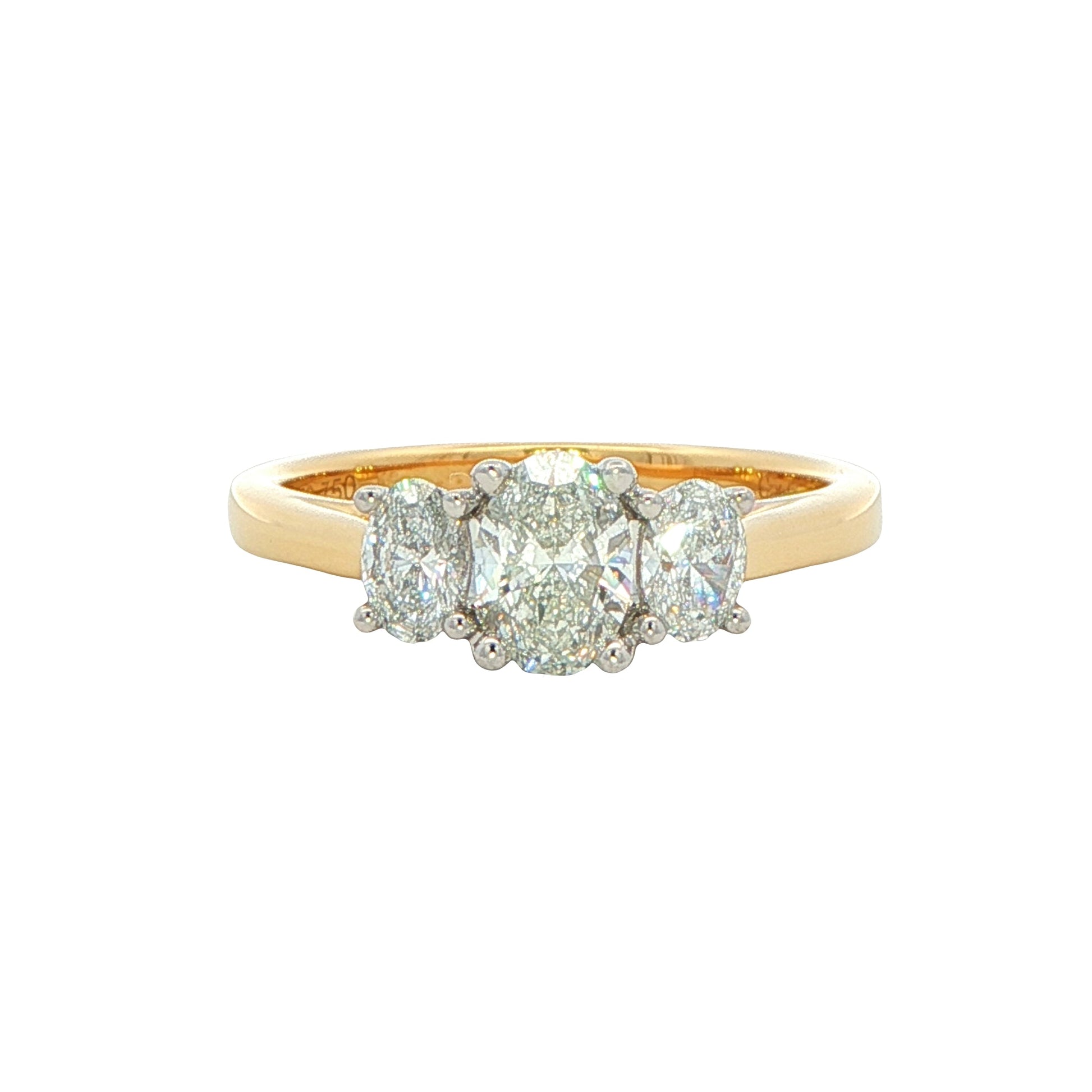 Yellow Gold Oval Shaped Diamond 3 Stone Ring - 0.90cts Gardiner Brothers