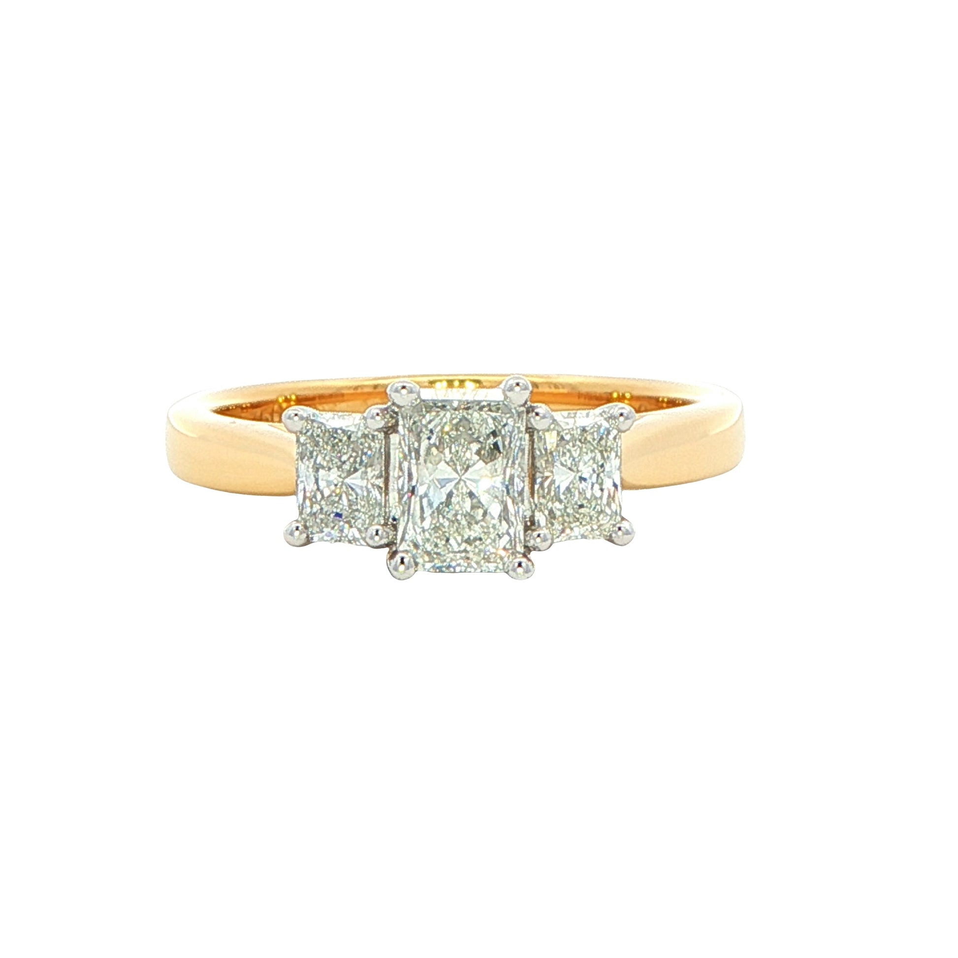 Yellow Gold Radiant Cut Diamond 3 Stone Ring - 0.90cts Gardiner Brothers