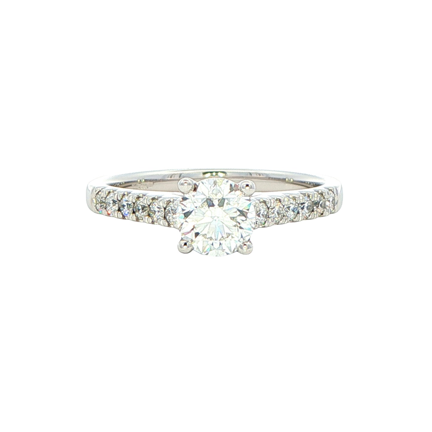 Round brilliant cut diamond solitaire ring with diamond set shoulders - 0.95cts
