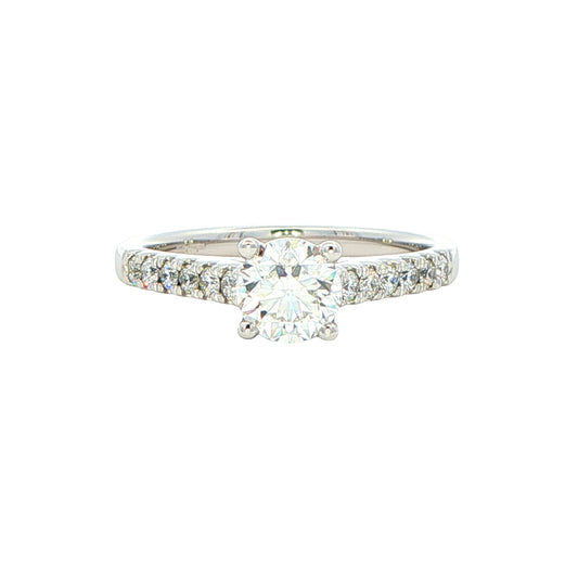 Round brilliant cut diamond solitaire ring with diamond set shoulders - 0.95cts