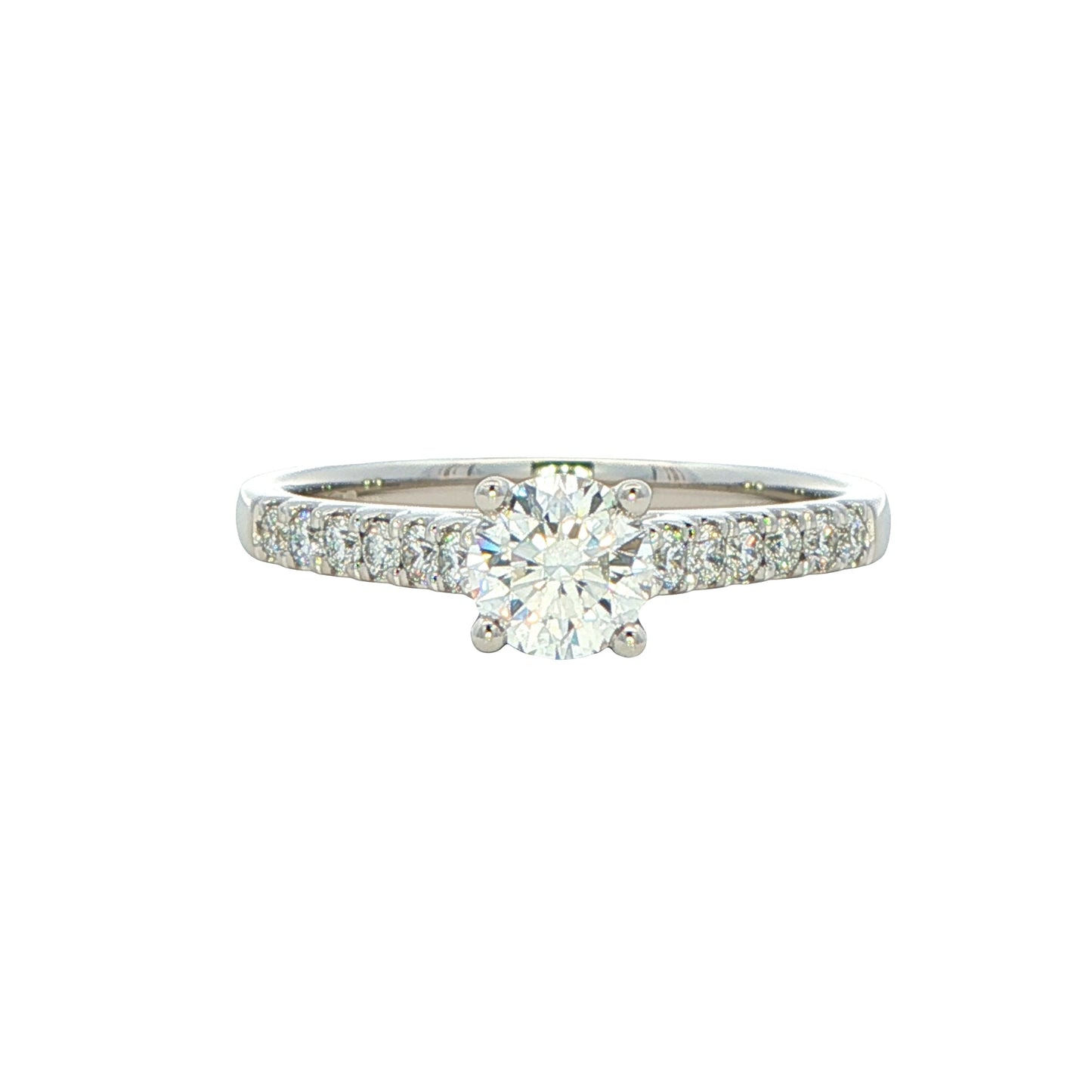 Round Brilliant cut dimaond solitaire ring with diamond set shoulders - 0.75cts