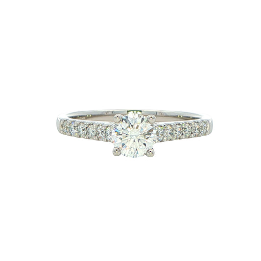 Round Brilliant cut dimaond solitaire ring with diamond set shoulders - 0.75cts