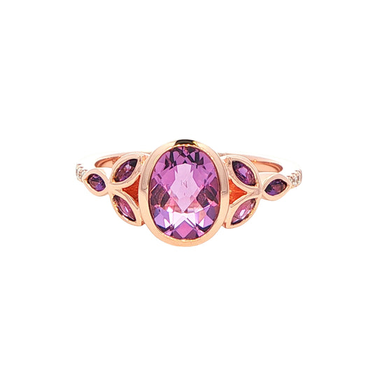 Amethyst Cluster and Diamond Vintage Style Dress Ring