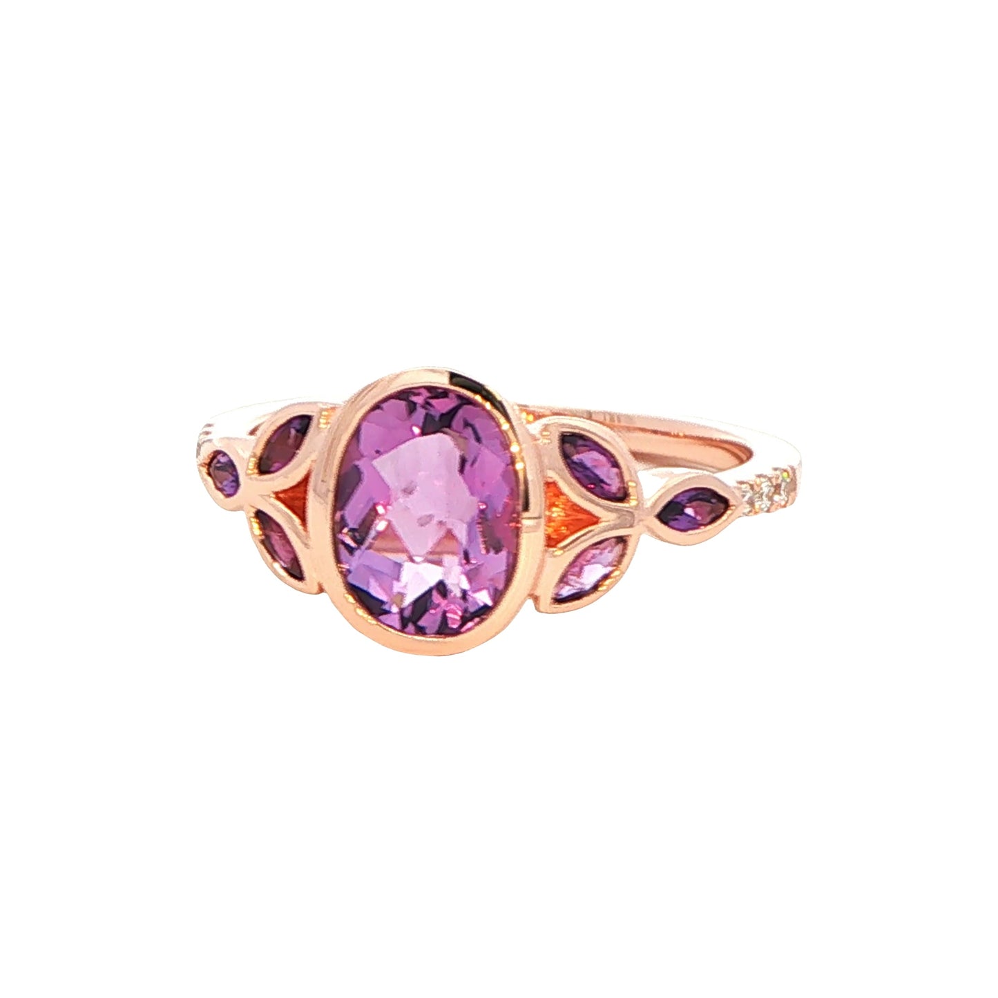 Amethyst Cluster and Diamond Vintage Style Dress Ring