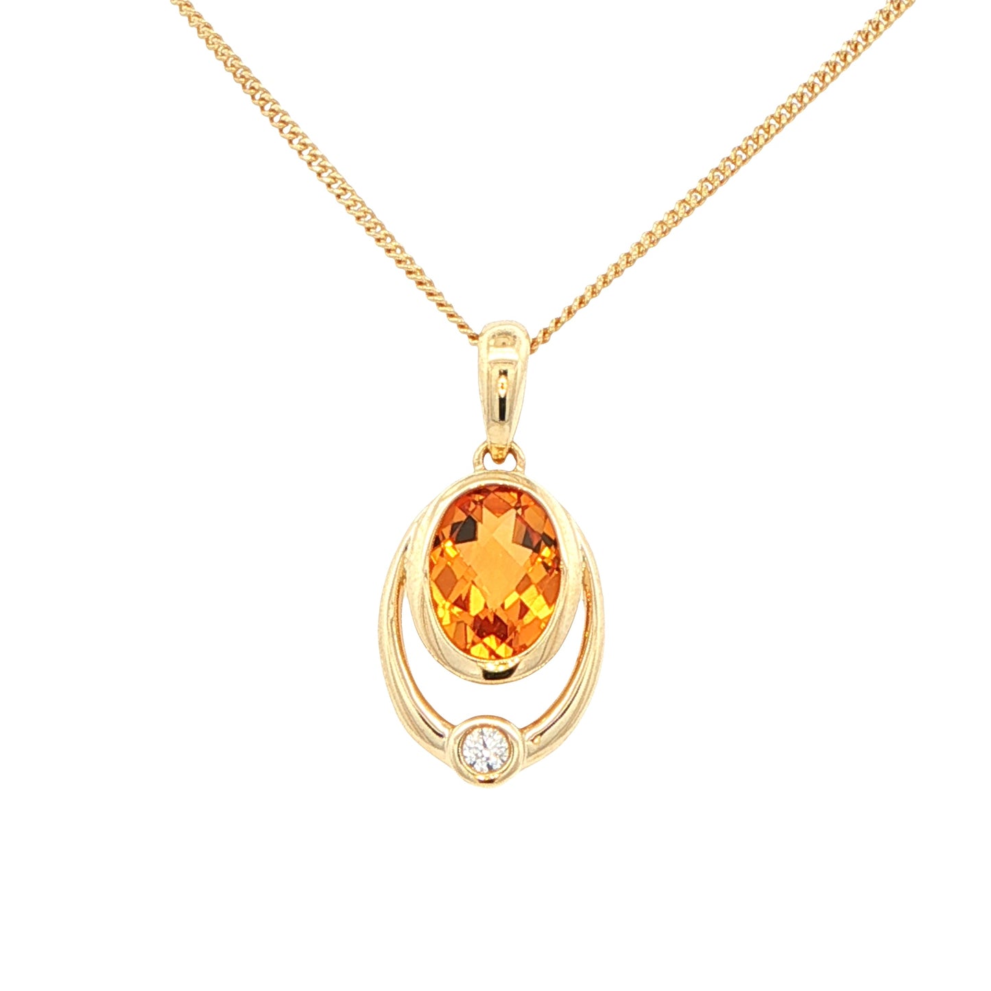 Oval Citrine and round brilliant cut diamond pendant