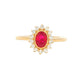 Oval Ruby and round brilliant cut diamond cluster style ring