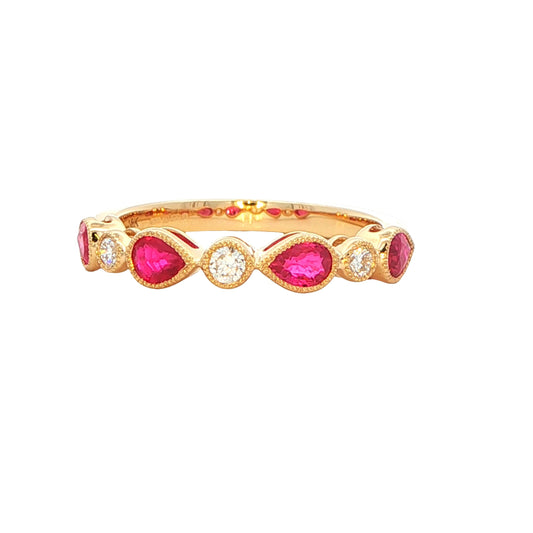 Pear shaped ruby and round brilliant cut diamond dress ring Gardiner Brothers