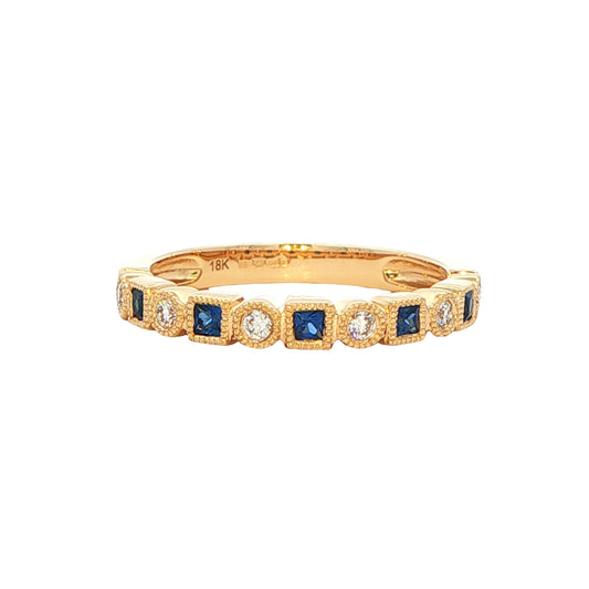 Square Sapphire and round brilliant cut diamond dress ring Gardiner Brothers
