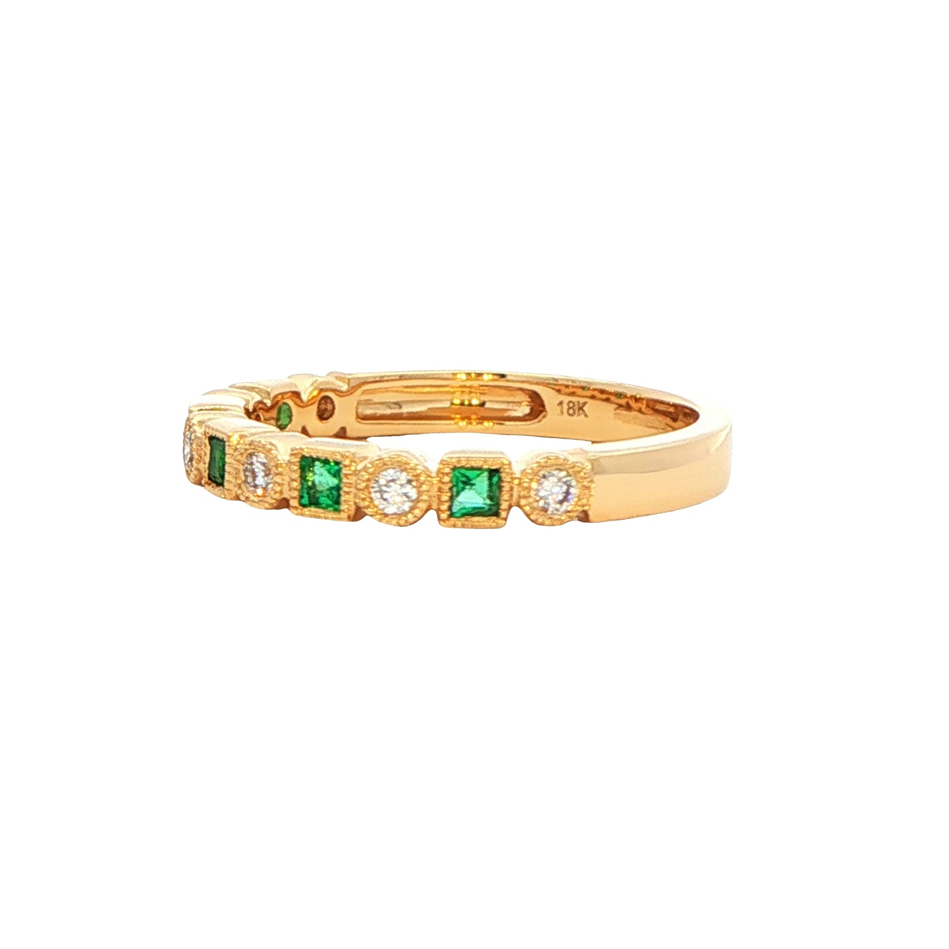 Square Emerald and Diamond Vintage Style Eternity Ring Gardiner Brothers