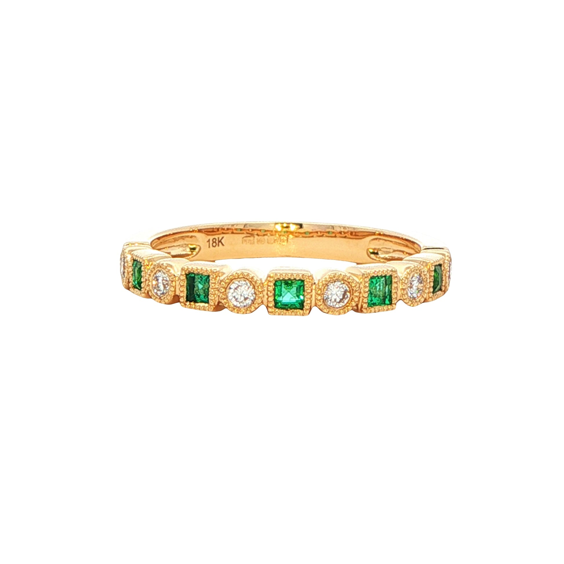 Square Emerald and round brilliant cut diamond dress ring Gardiner Brothers