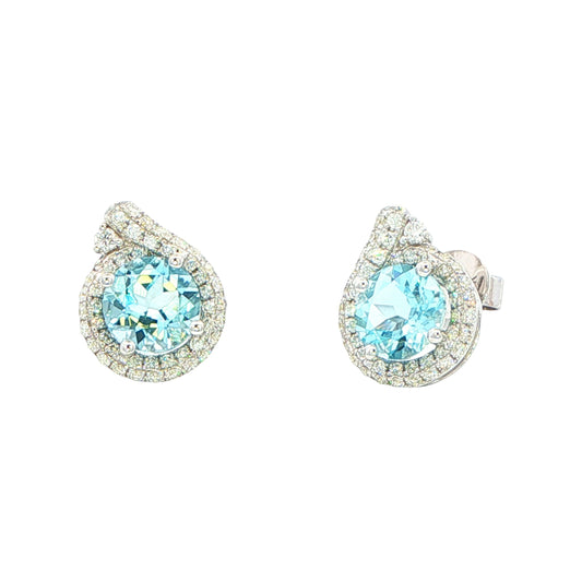 Aquamarine and diamond fancy halo style earrings Gardiner Brothers