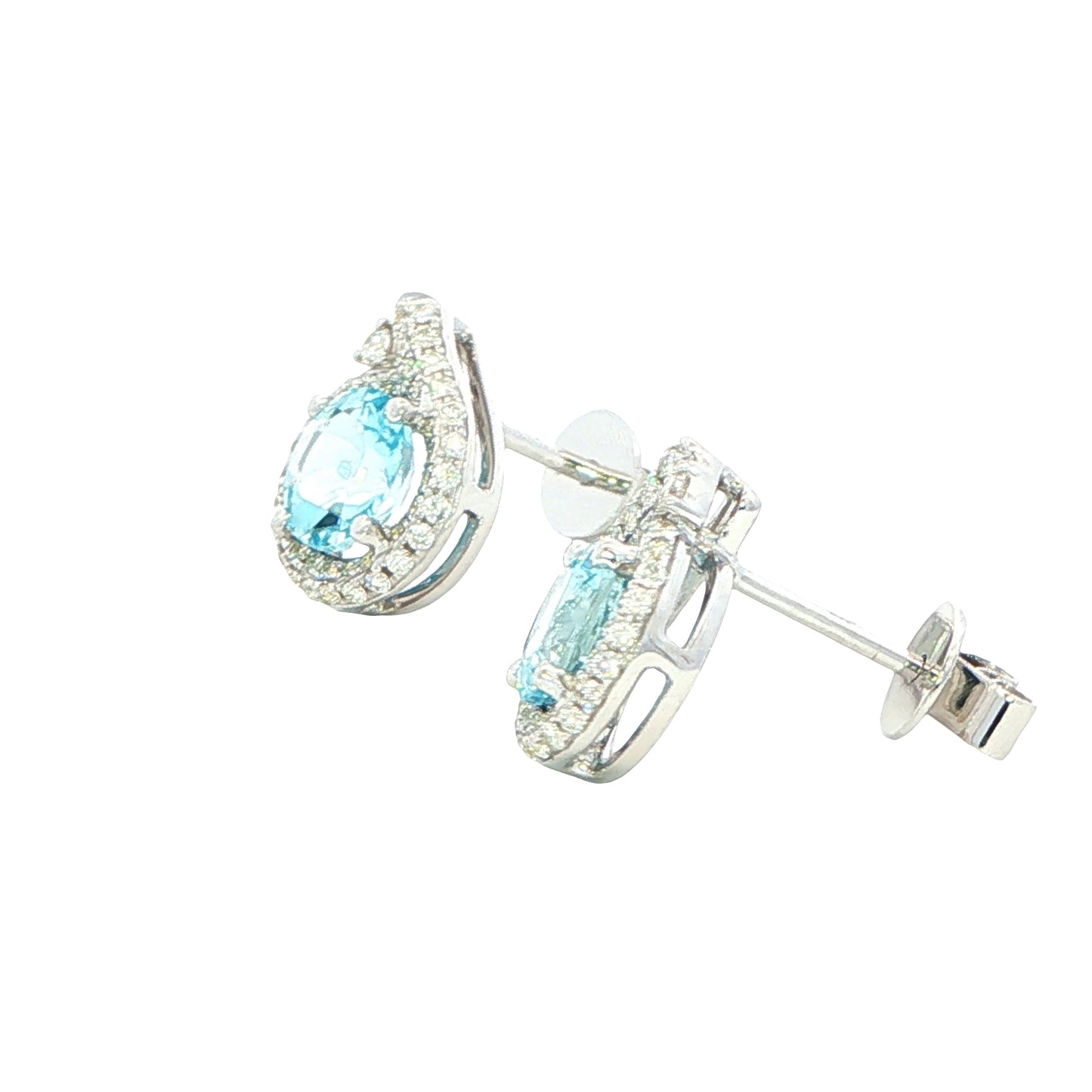 Aquamarine and diamond fancy halo style earrings Gardiner Brothers