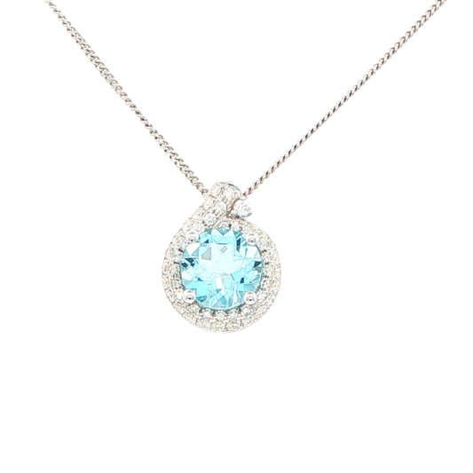 Aquamarine and diamond fancy halo style pendant