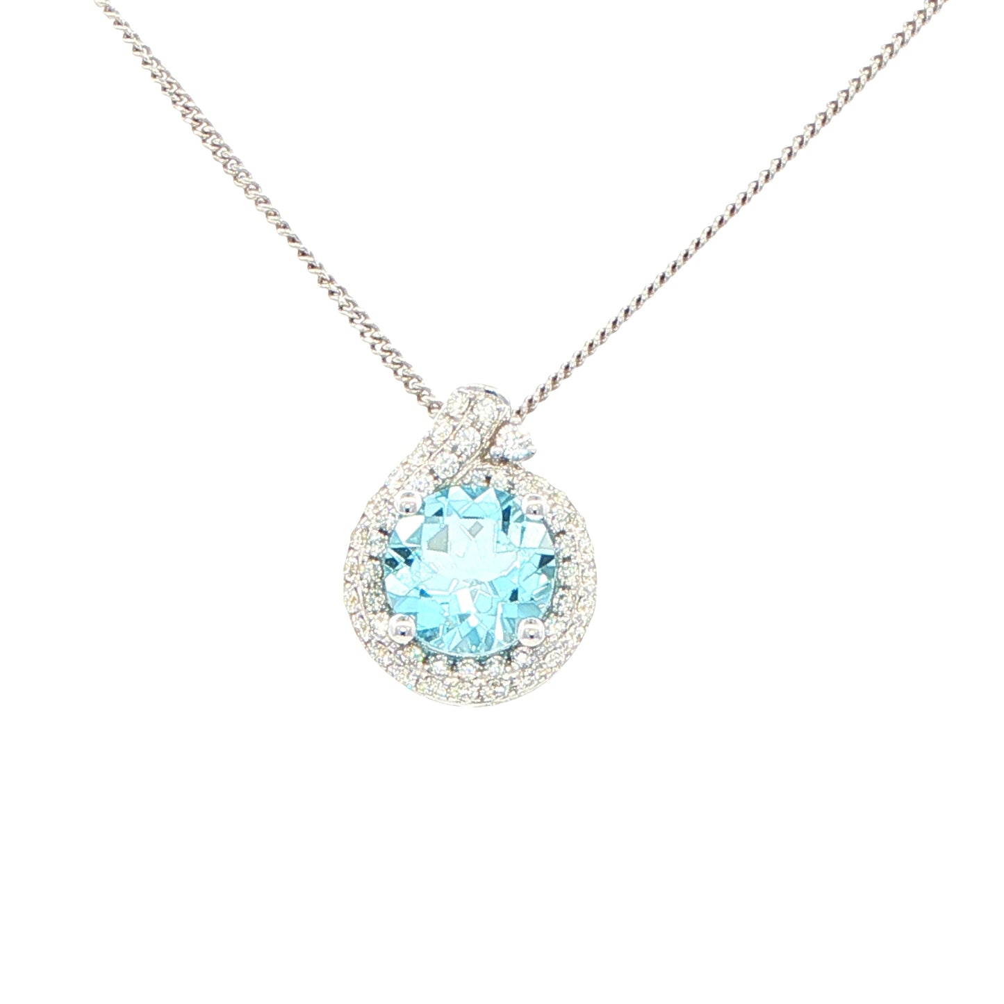 Aquamarine and diamond fancy halo style pendant Gardiner Brothers