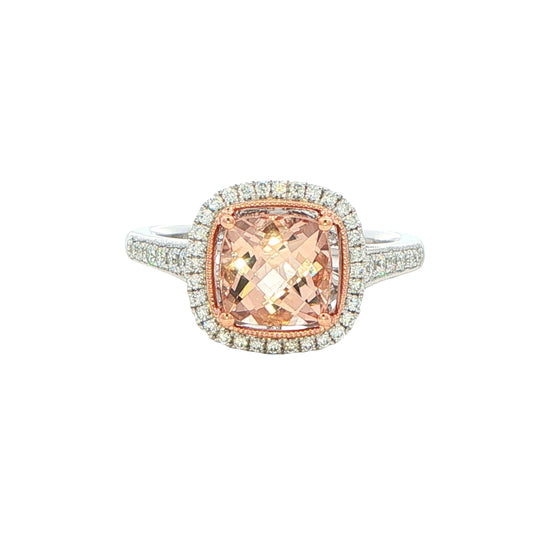 Morganite and Round Brilliant cut Diamond Halo Style Ring