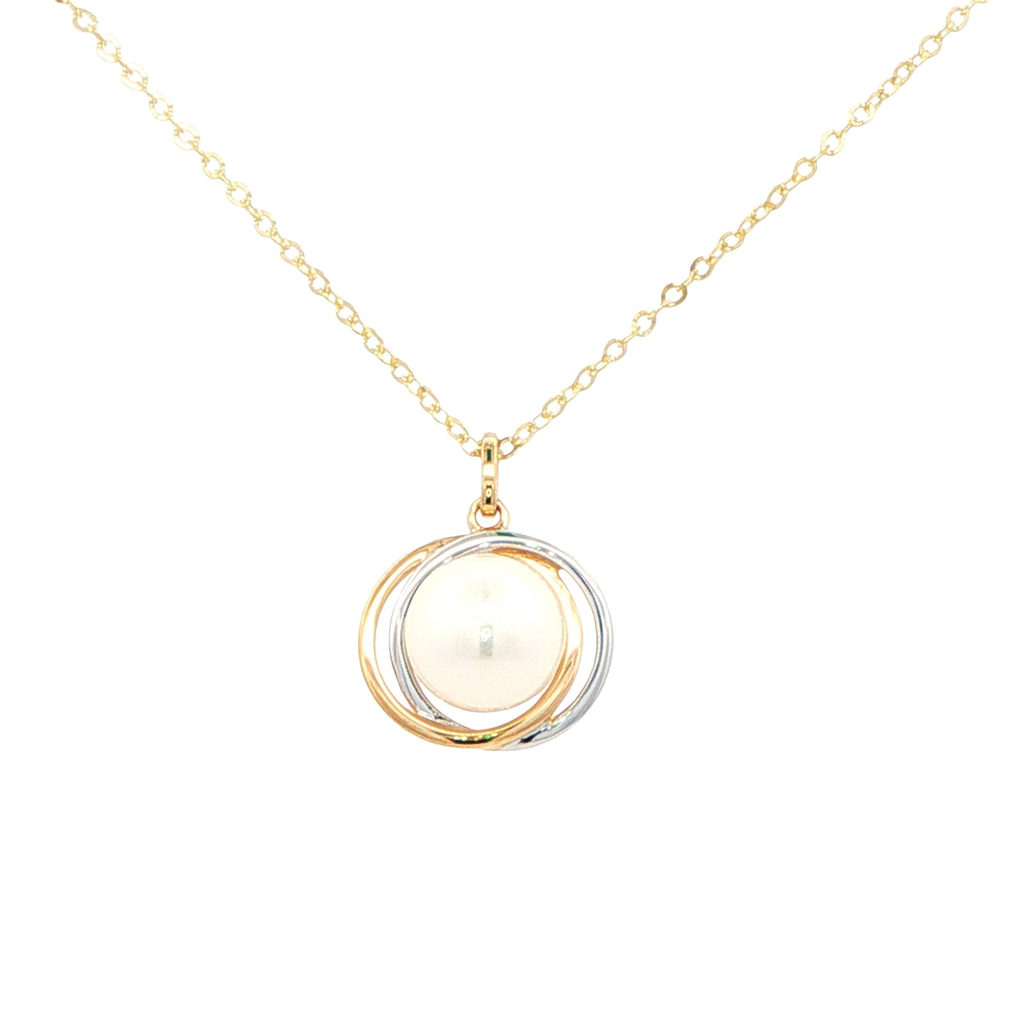 Yellow and White Gold Pearl Swirl Pendant