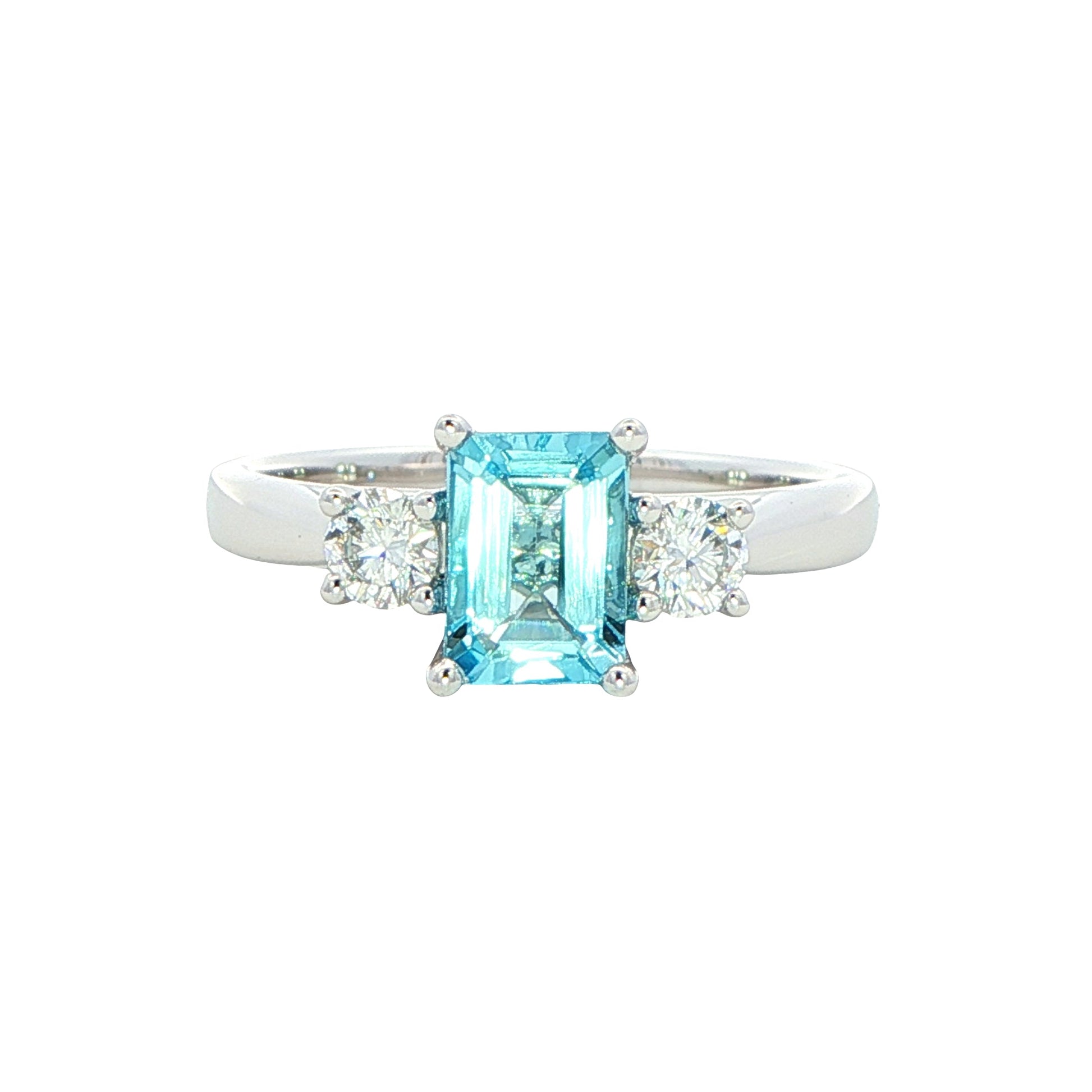 Octagonal Aquamarine and round brilliant cut diamond ring Gardiner Brothers