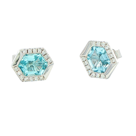Hexagonal Aquamarine and diamond earrings