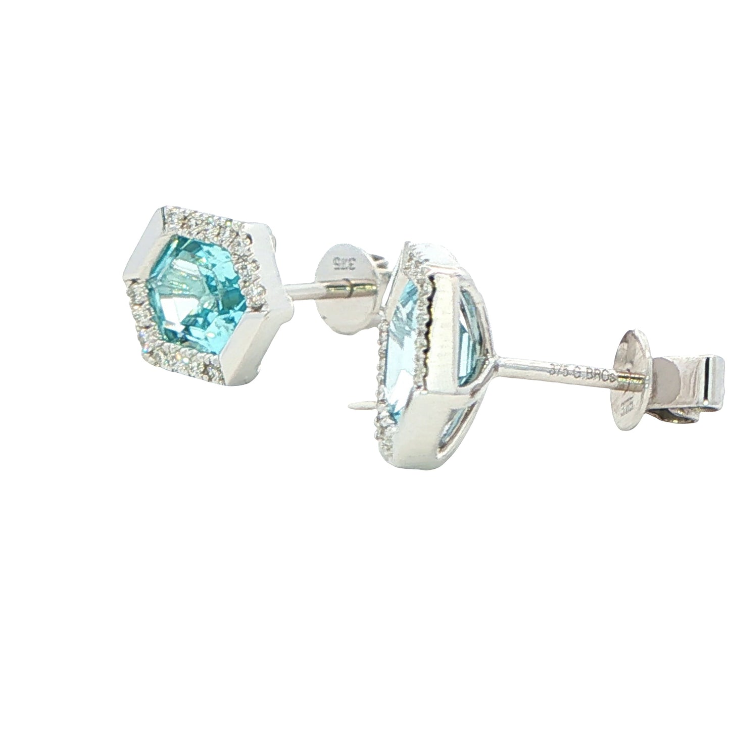 Hexagonal Aquamarine and diamond earrings