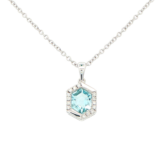 Hexagonal Aquamarine and diamond pendant Gardiner Brothers