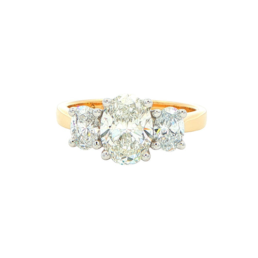 Lab Grown oval shaped diamond 3 stone ring - 1.86cts