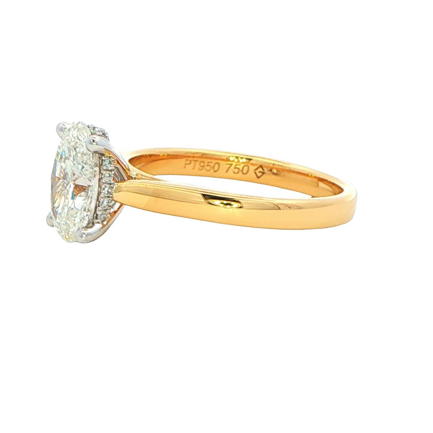 Lab grown Oval Shaped Diamond Solitaire Ring with a hidden halo - 1.59cts
