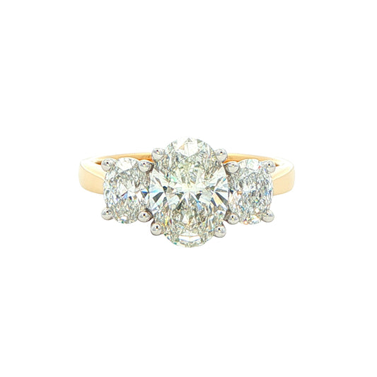 Lab Grown oval shaped diamond 3 stone ring - 2.37cts