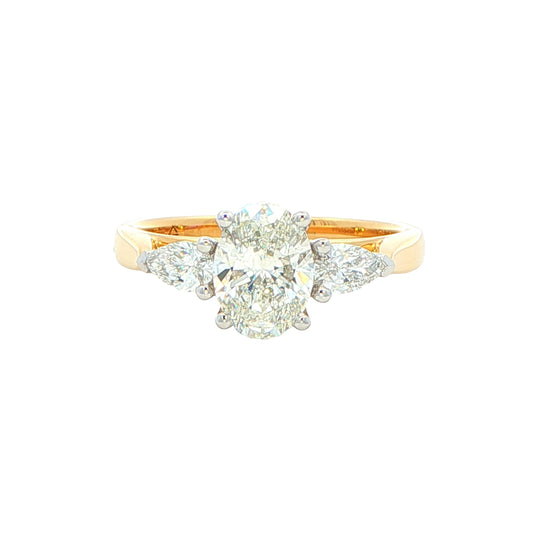 Lab grown Oval and Pear Shaped Diamond 3 Stone ring - 1.36cts