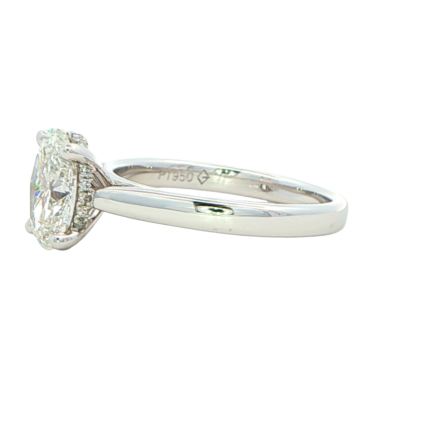Lab Grown oval shaped diamond solitaire ring with a hidden halo - 1.58cts