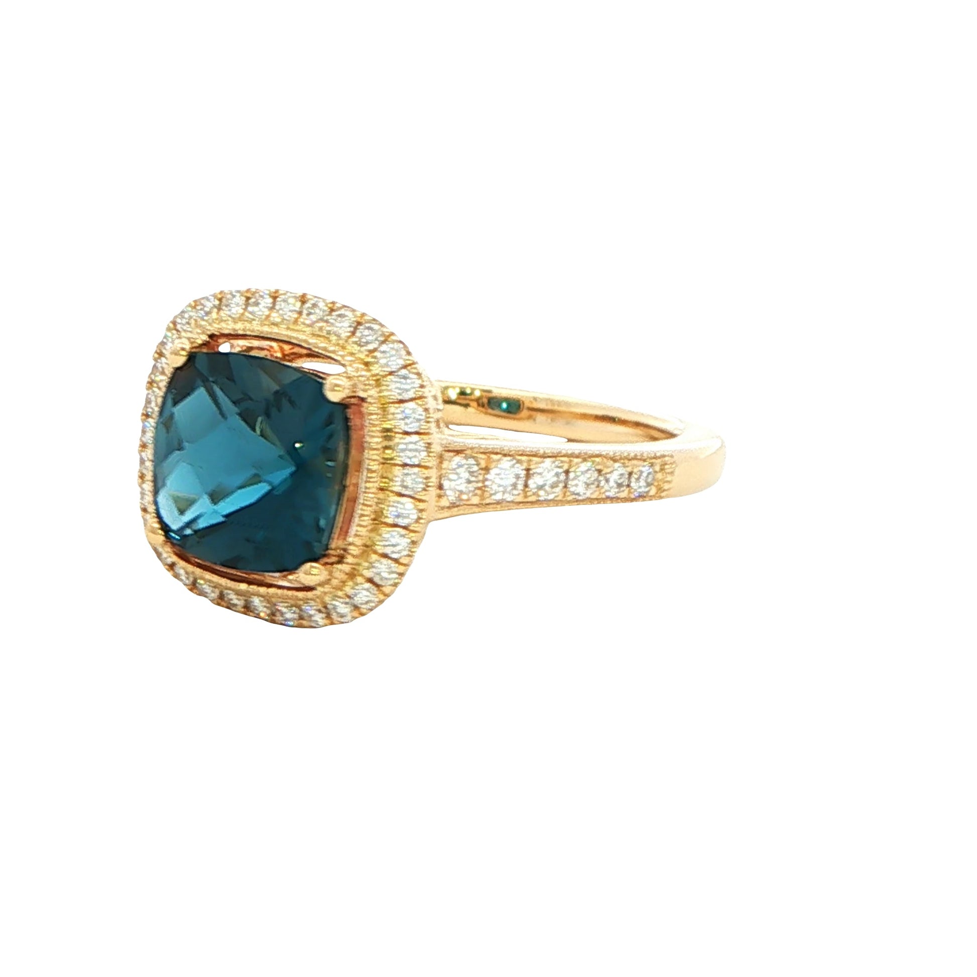 London Blue Topaz and Diamond Halo Ring Gardiner Brothers