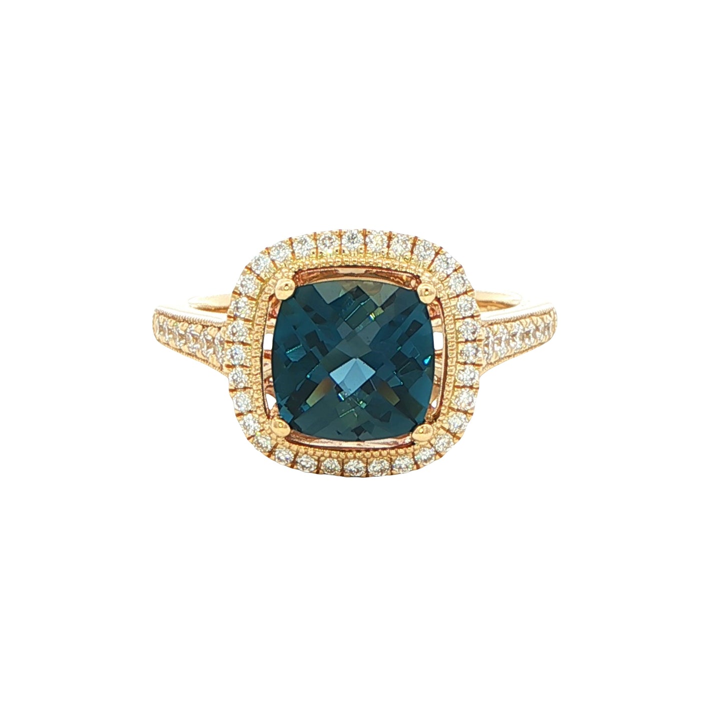 London Blue Topaz and Diamond Halo Ring