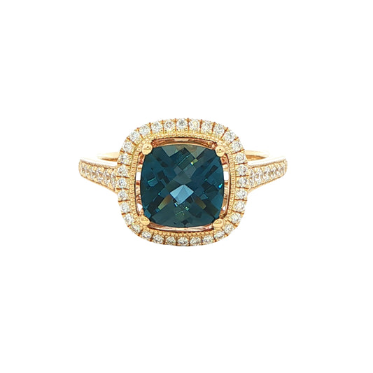London Blue Topaz and Diamond Halo Ring Gardiner Brothers