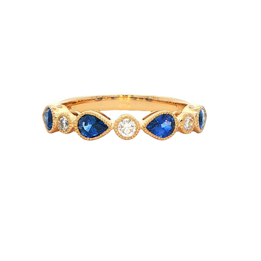 Pear shaped sapphire and round brilliant cut diamond ring Gardiner Brothers