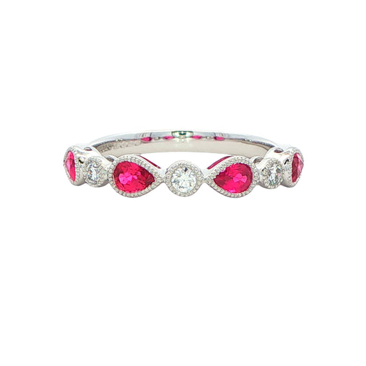 Pear Shaped Ruby and round brilliant cut diamond ring Gardiner Brothers