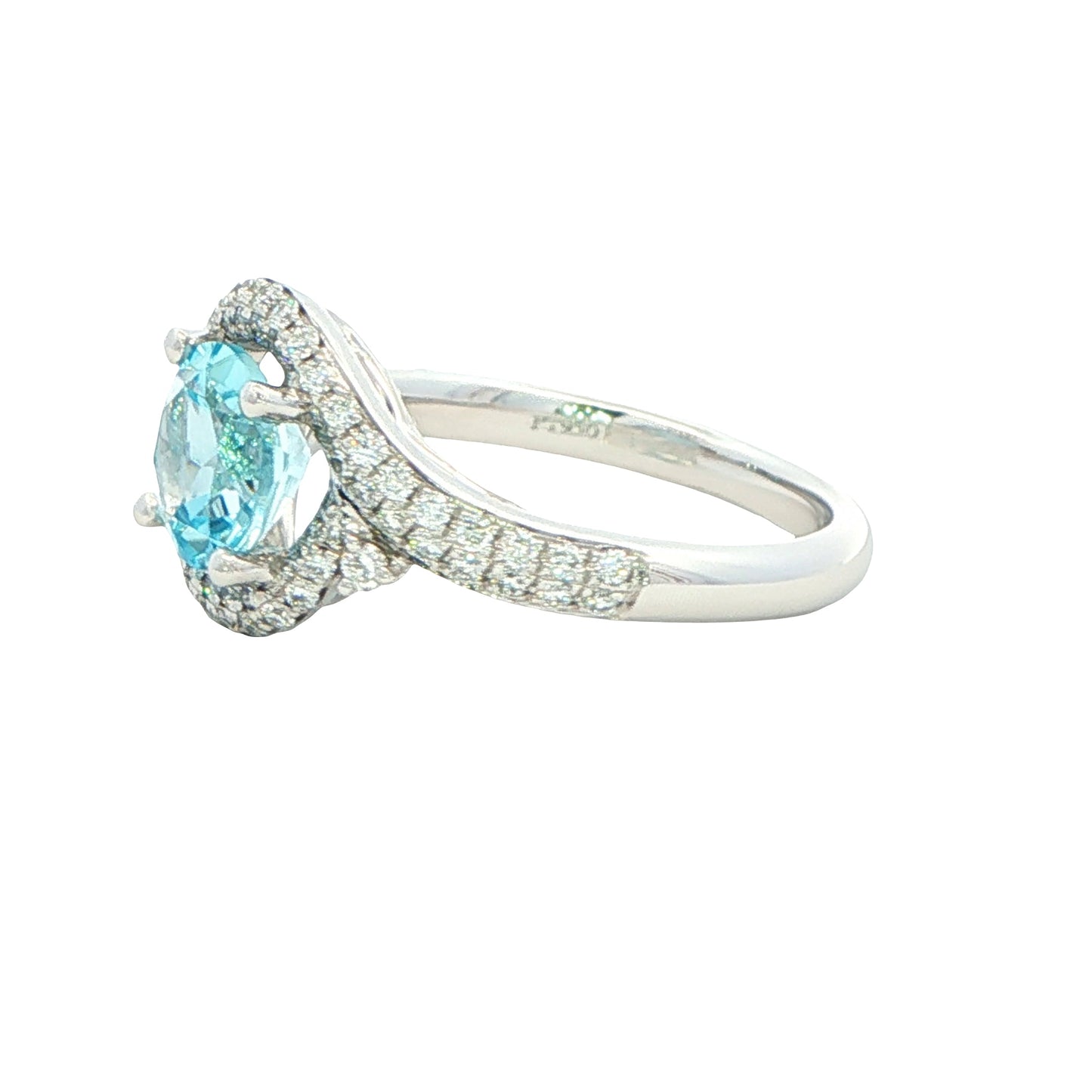 Aquamarine and round brilliant cut diamond halo cluster ring