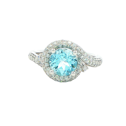 Aquamarine and round brilliant cut diamond halo cluster ring Gardiner Brothers