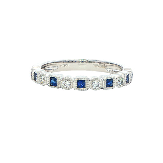 Square Sapphire and round brillinnt cut diamond eternity style ring