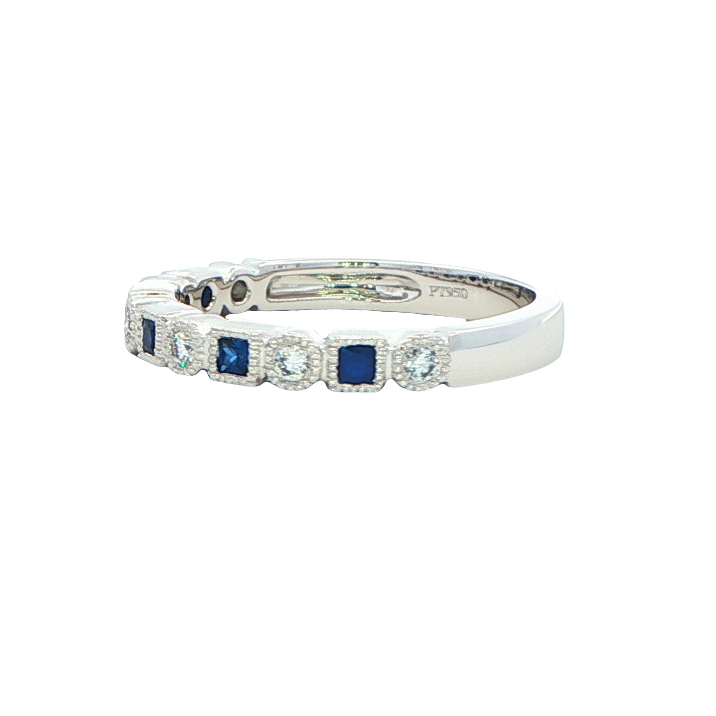 Square Sapphire and round brillinnt cut diamond eternity style ring