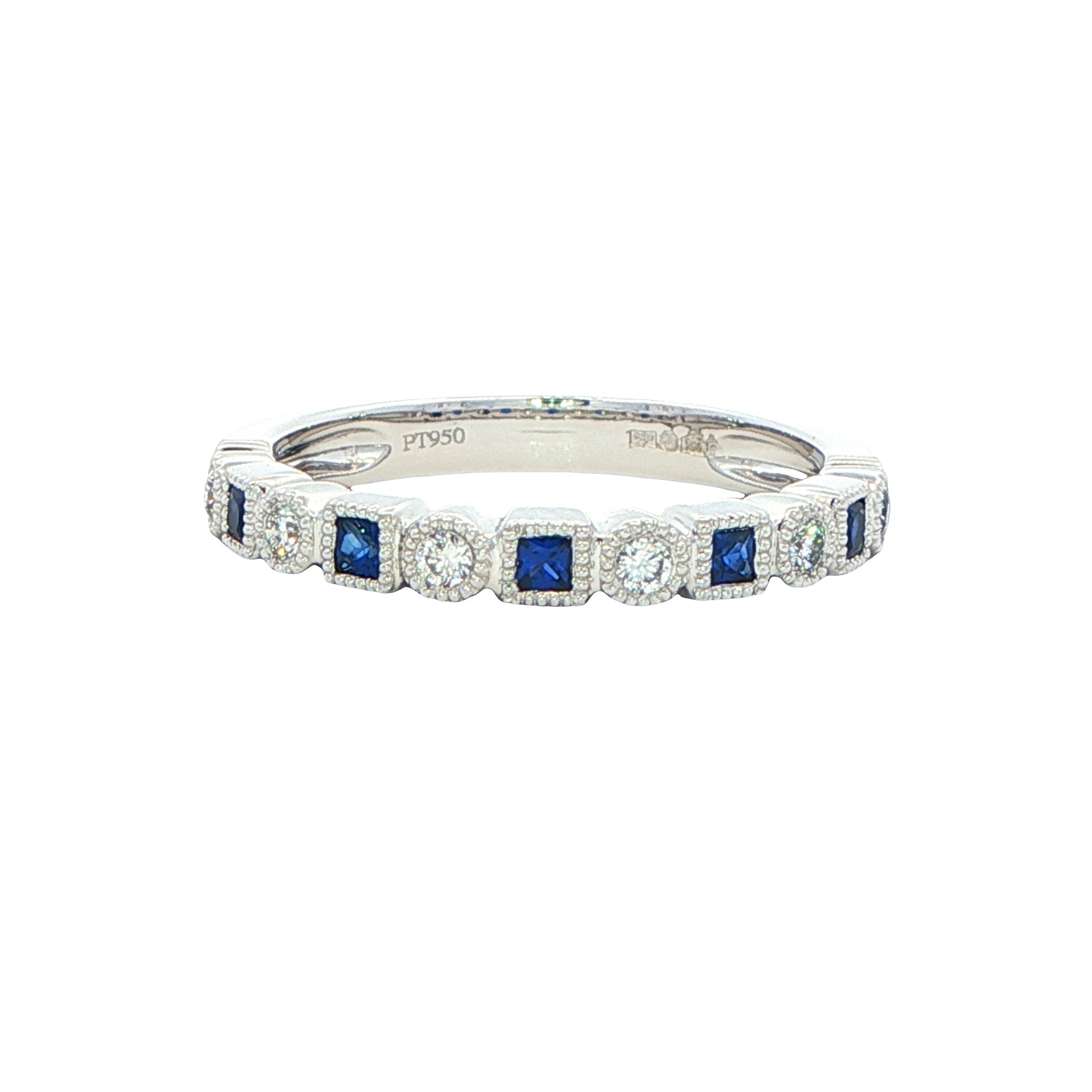 Square Sapphire and Diamond Vintage Style Eternity Ring Gardiner Brothers