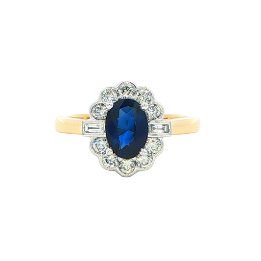 Sapphire and Diamond Fancy Cluster Style Ring