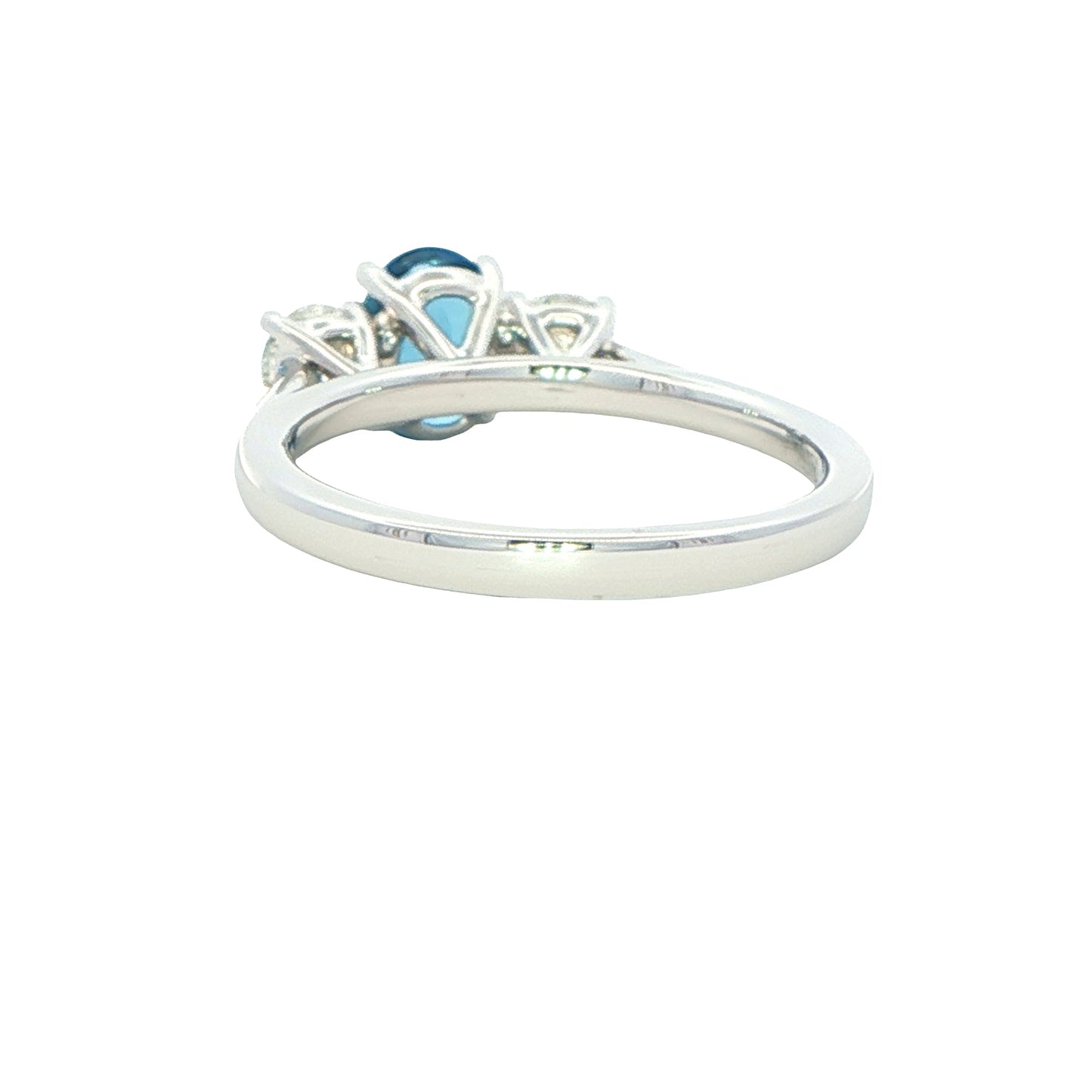 Oval shaped Aquamarine and round brilliant cut diamond 3 stone ring Gardiner Brothers