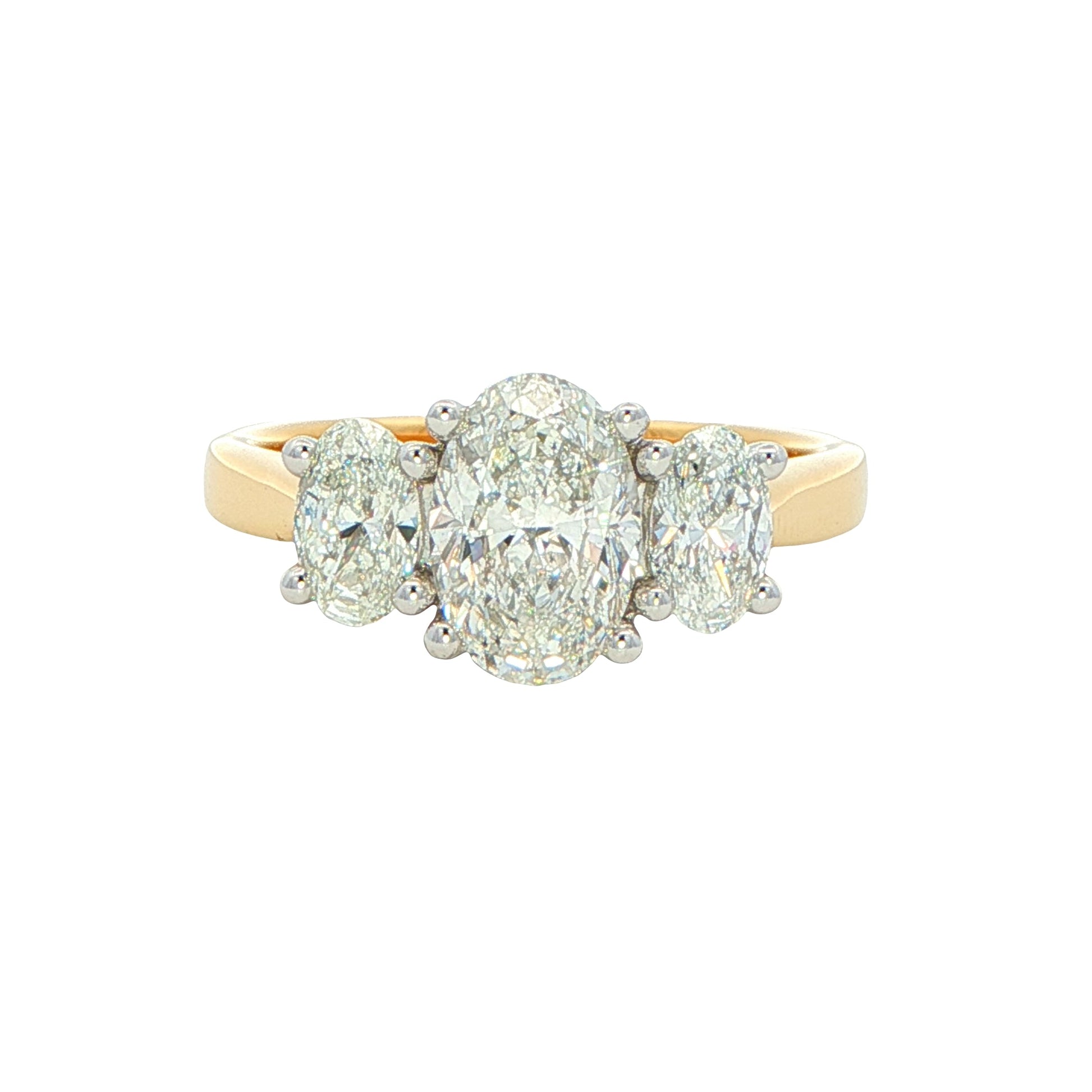 Yellow Gold Oval shaped diamond 3 stone ring - 1.80cts Gardiner Brothers