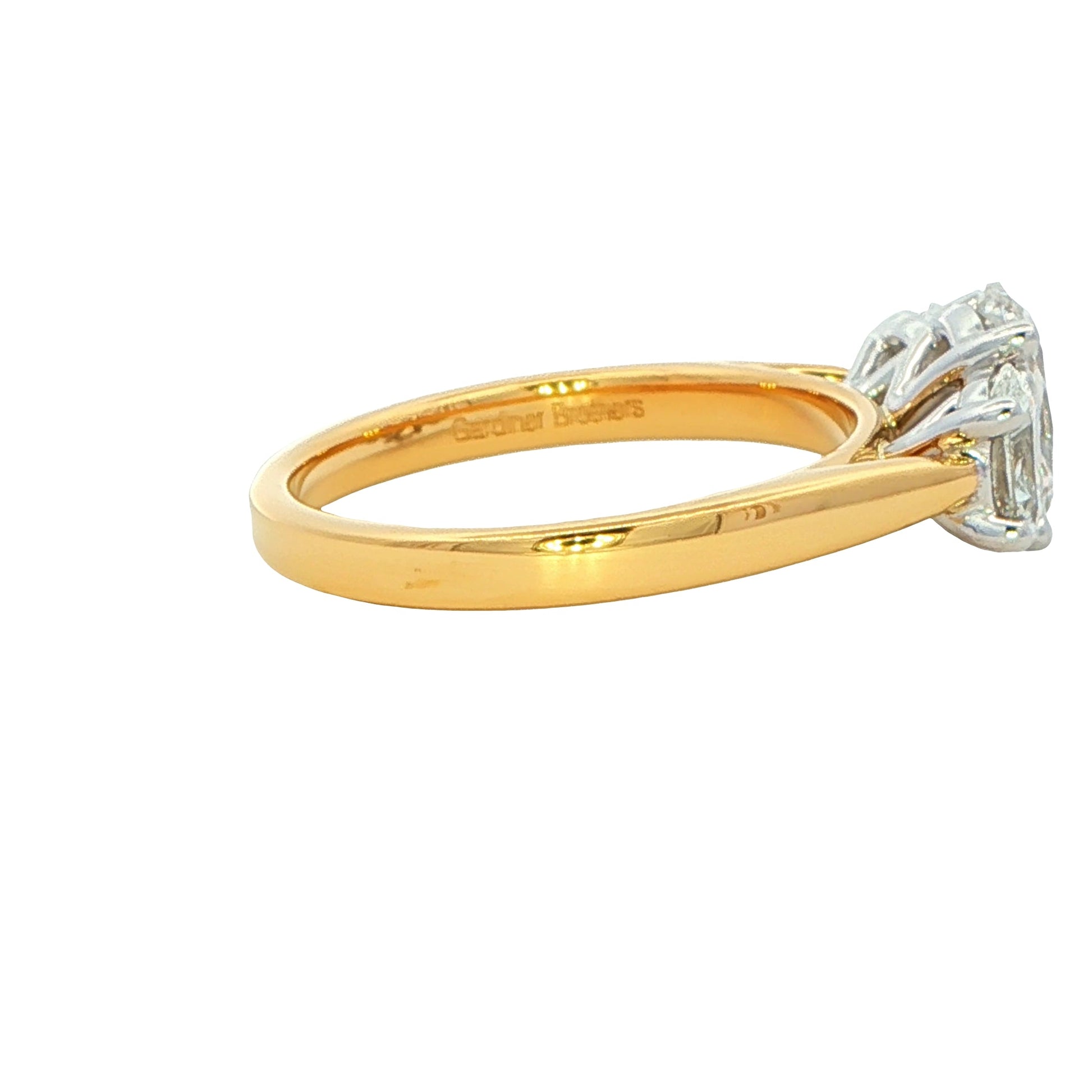 Yellow Gold Oval shaped diamond 3 stone ring - 1.80cts Gardiner Brothers