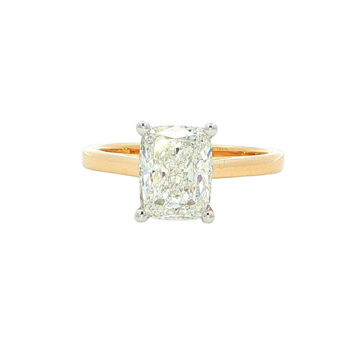 Yellow Gold Elongated Cushion shaped diamond solitaire ring - 2.02cts Gardiner Brothers